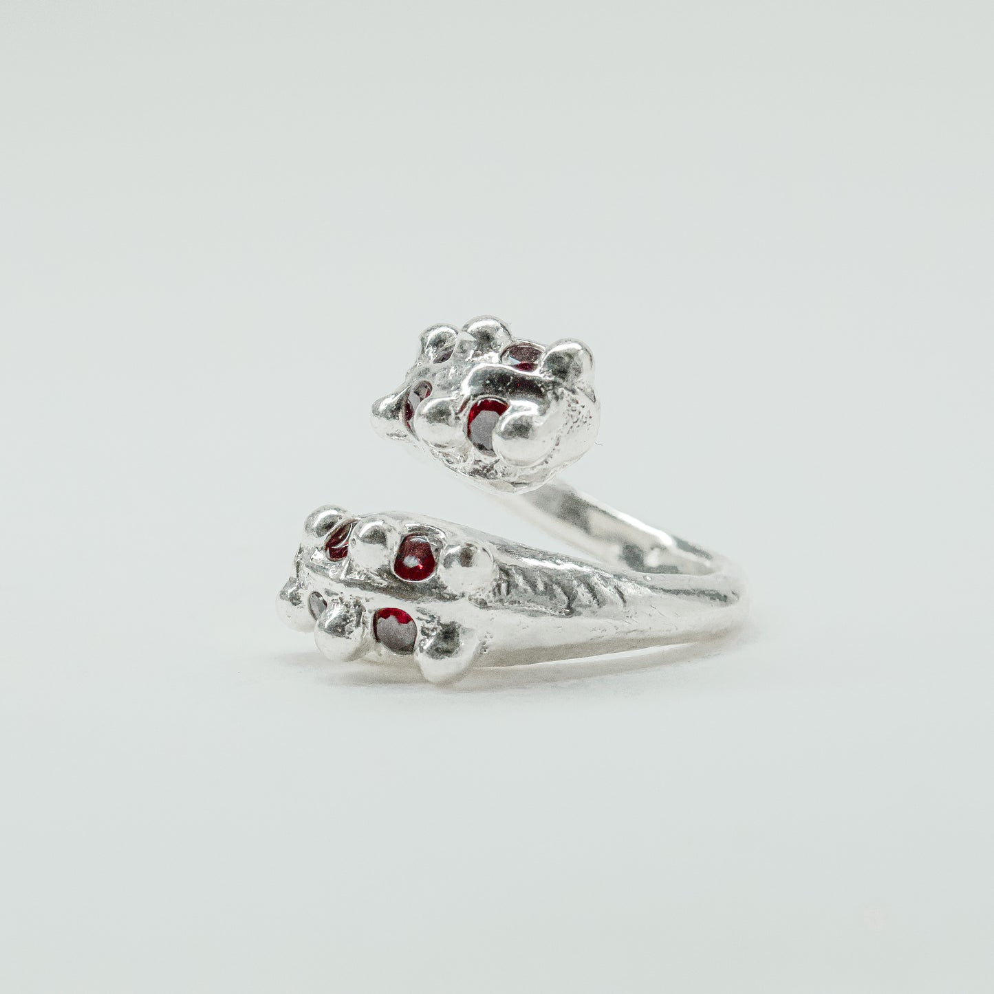 CATERPILLAR OPEN RING - RED GEMS