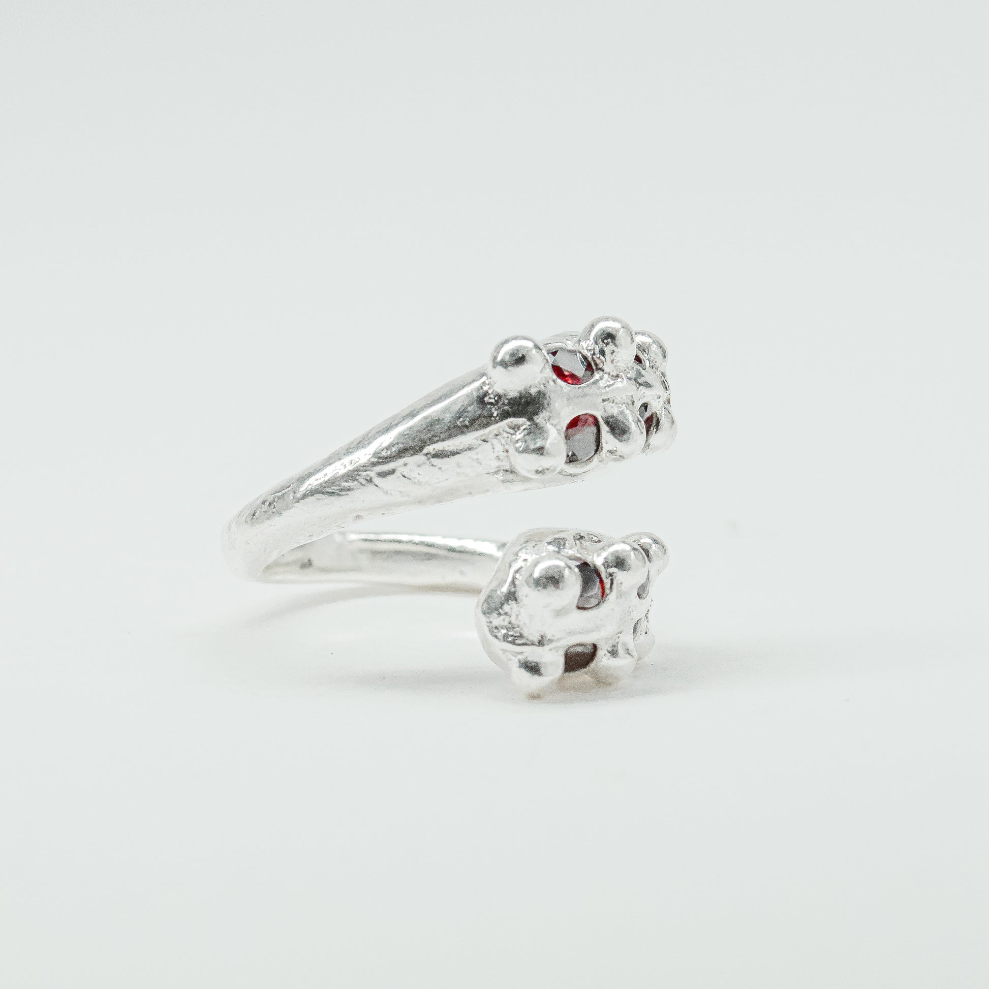 CATERPILLAR OPEN RING - RED GEMS