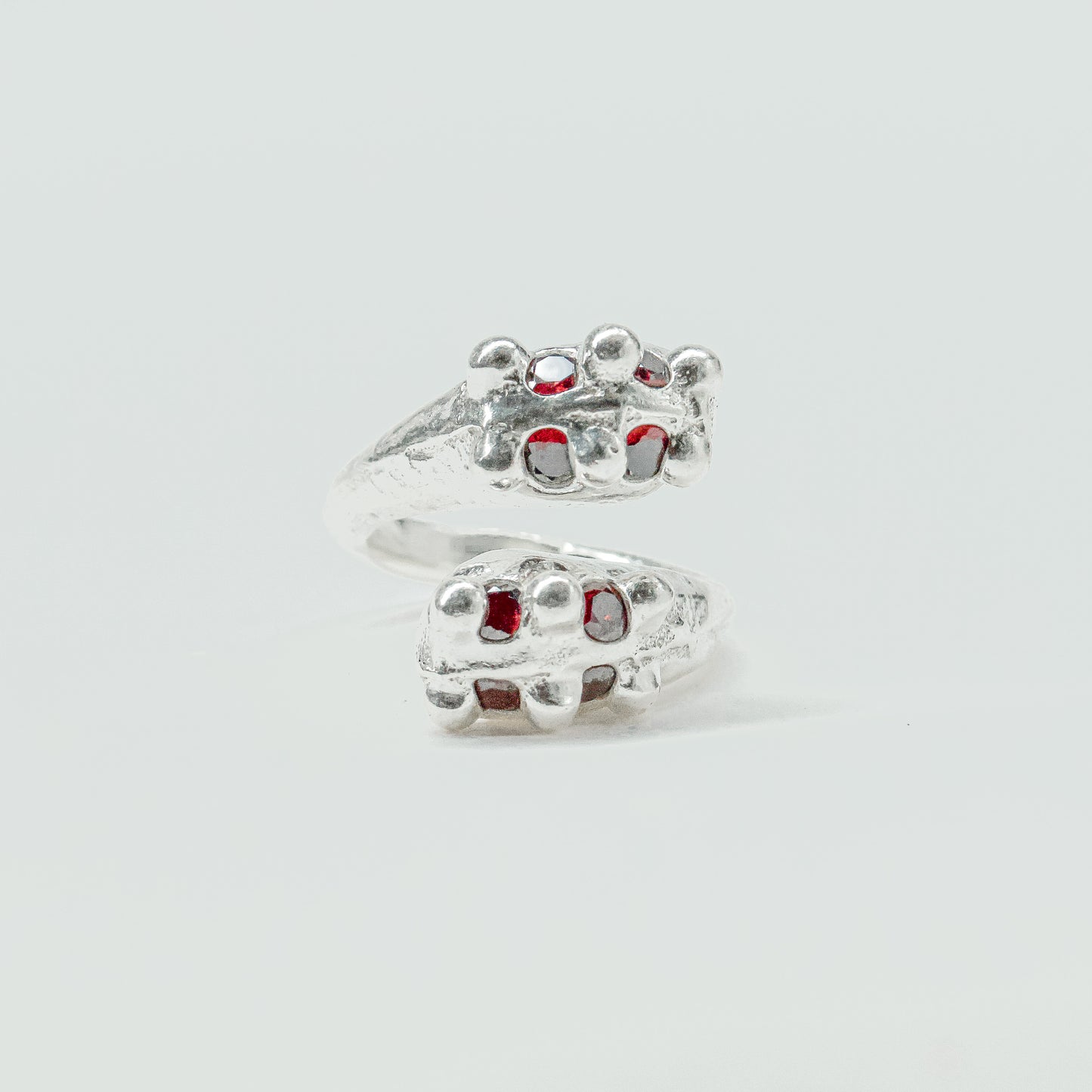 CATERPILLAR OPEN RING - RED GEMS