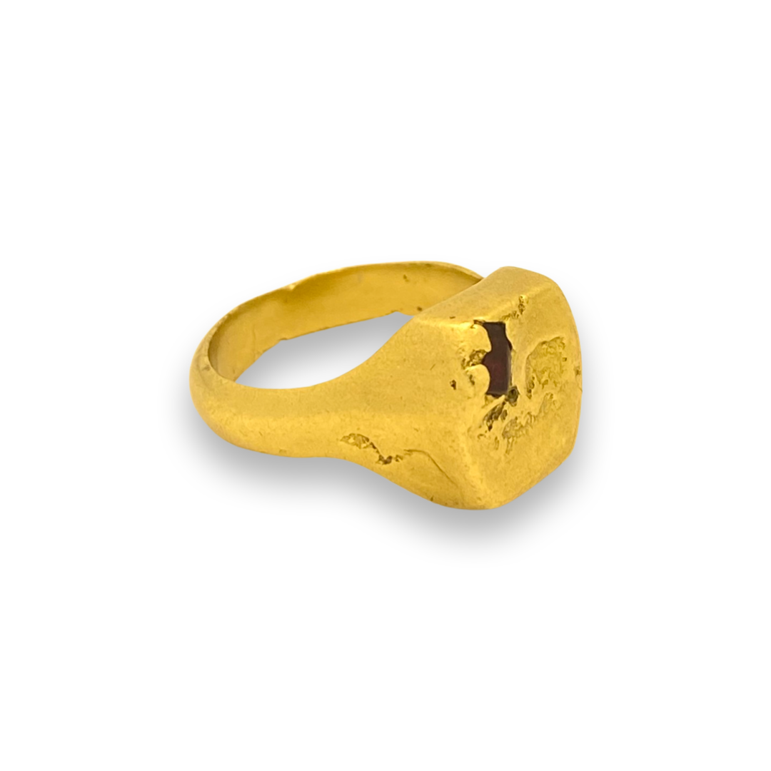 Tapered Square Signet - Baguette Lab Ruby