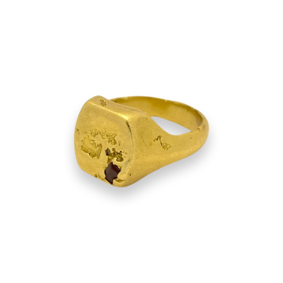 Tapered Square Signet - Baguette Lab Ruby