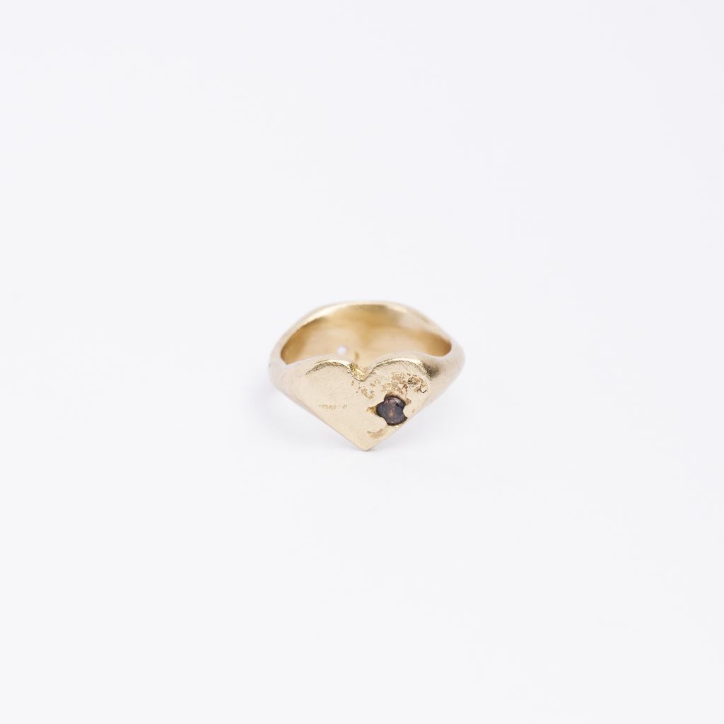 REVERSIBLE HEART & OVAL SIGNET RING - BRASS