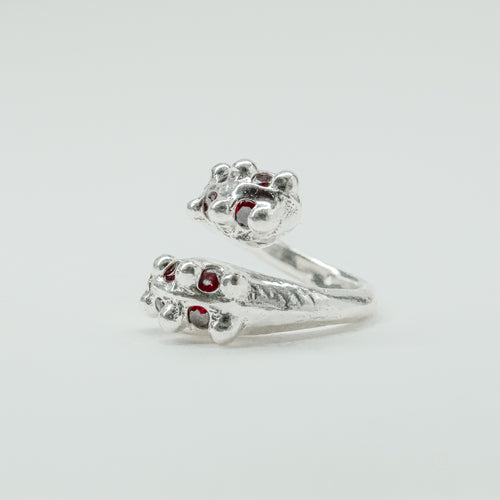 CATERPILLAR OPEN RING - RED GEMS