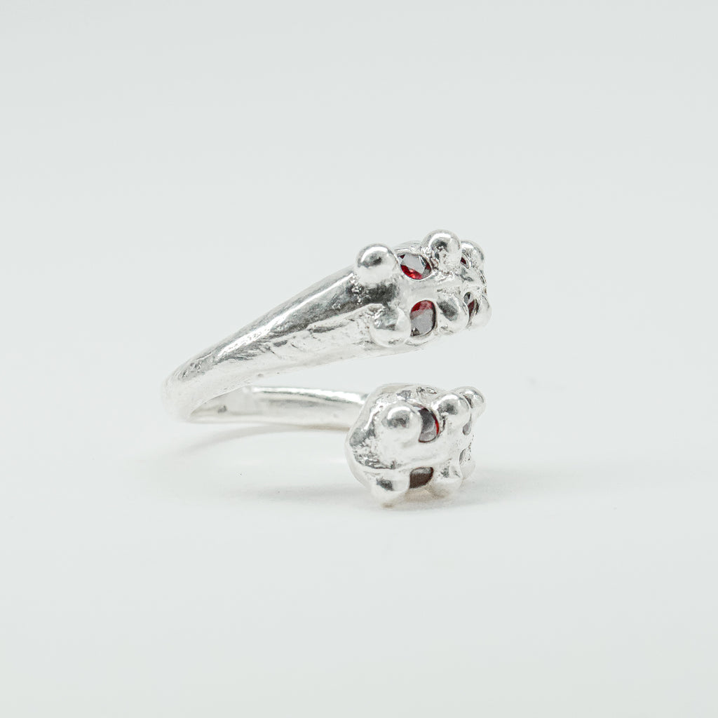 CATERPILLAR OPEN RING - RED GEMS
