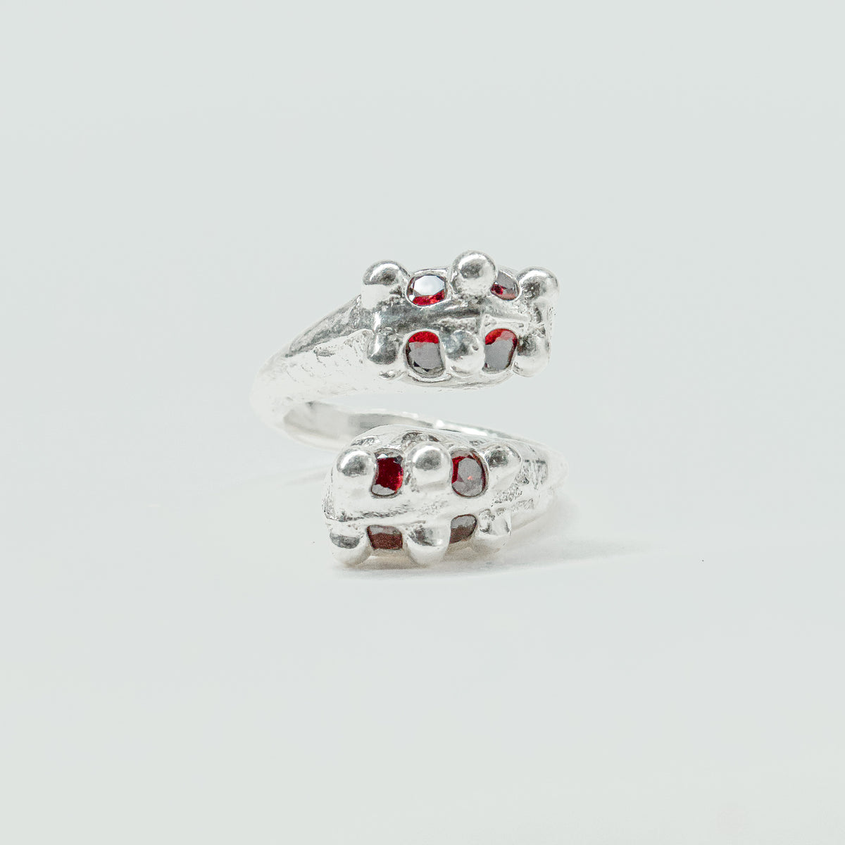 CATERPILLAR OPEN RING - RED GEMS