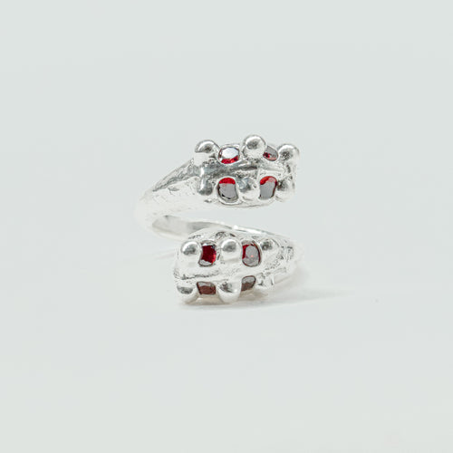 CATERPILLAR OPEN RING - RED GEMS