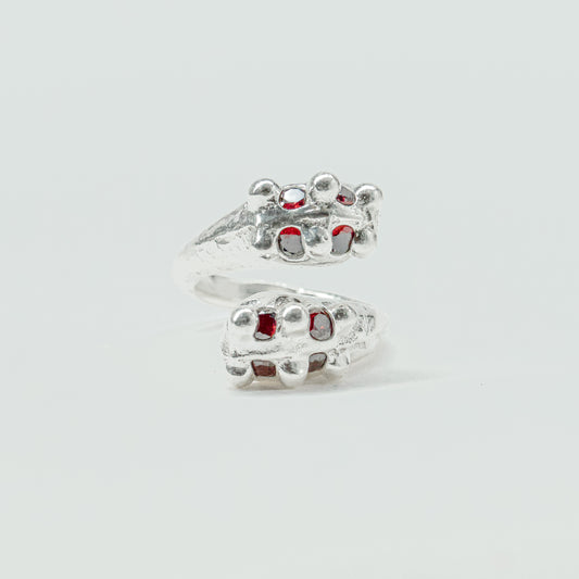 CATERPILLAR OPEN RING - RED GEMS