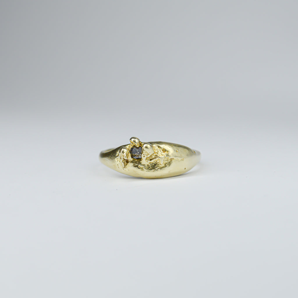 BRASS TAPER RING SINGLE GREEN GEM